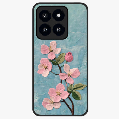 Threaded Blossom Breeze Glass Case showing flat back view with delicate blossom artwork and glossy glass finish.
