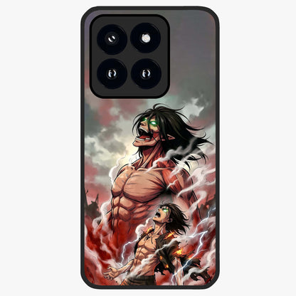 Titan Awakening Fury Glass Case showing flat back view with powerful titan inspired artwork and glossy glass finish.