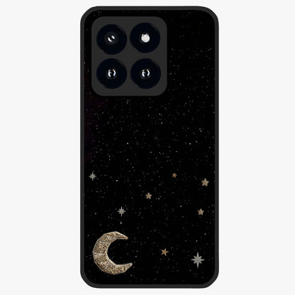 Twinkle Star With Half Moon Glass Case showing flat back view with star and half moon artwork and glossy glass finish.