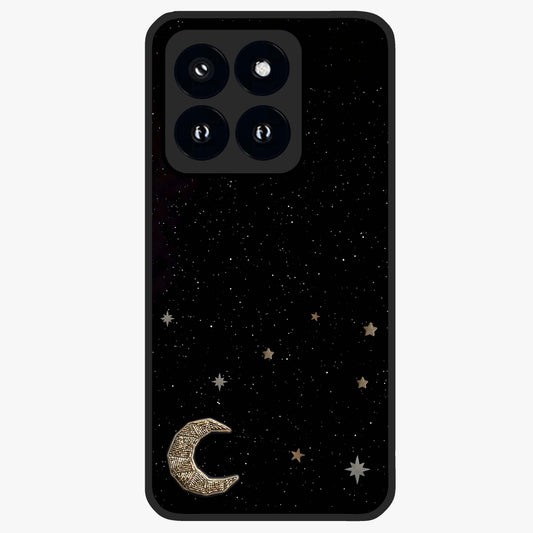 Twinkle Star With Half Moon Glass Case showing flat back view with star and half moon artwork and glossy glass finish.
