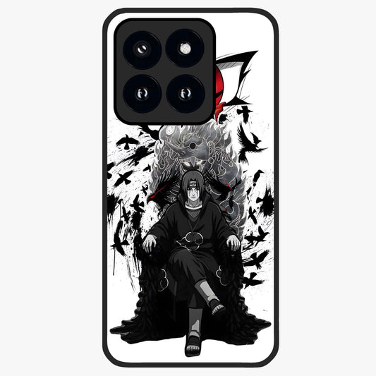 Uchiha Shadow Throne Glass Case showing flat back view with cosmic underwater themed artwork and glossy glass finish.