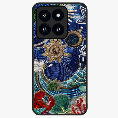 Universe Underwater Spark Glass Case showing flat back view with cosmic underwater themed artwork and glossy glass finish.