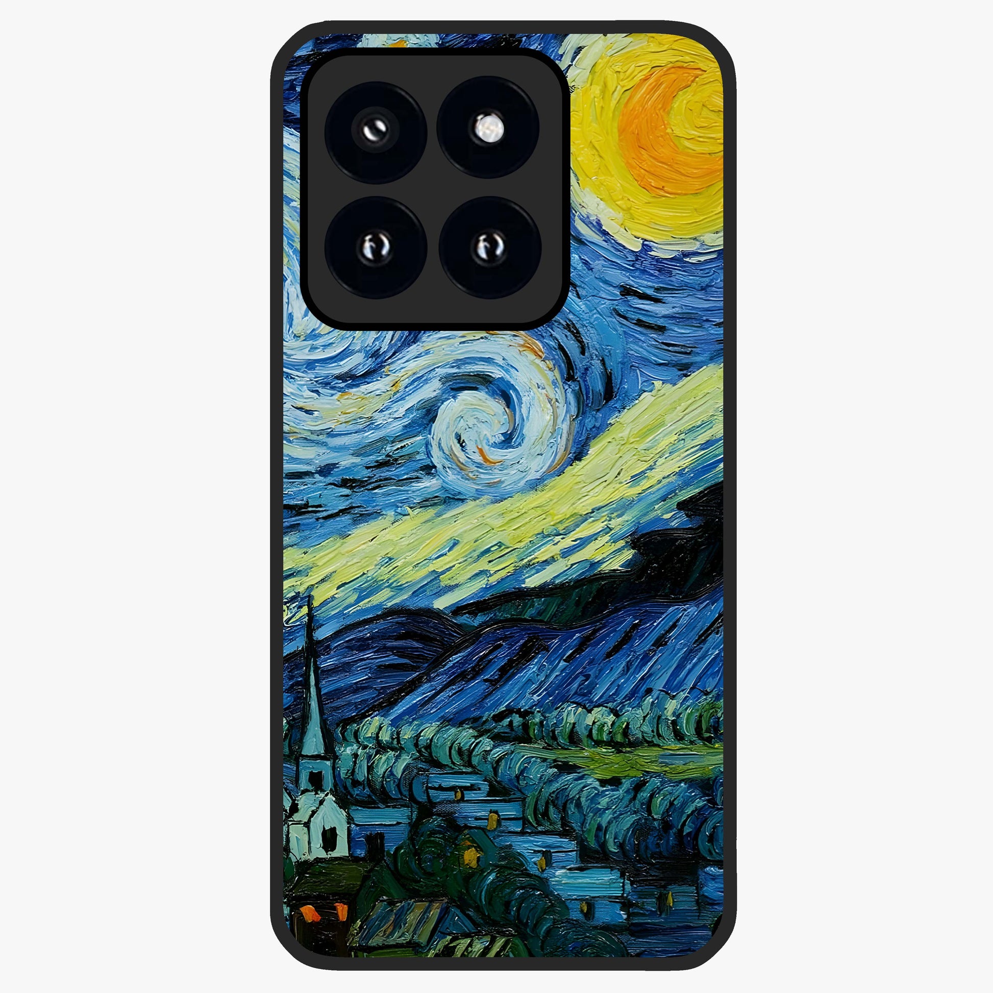 Van Gogh Art Glass Case showing flat back view with classic painterly artwork inspired by Van Gogh style and glossy glass finish.