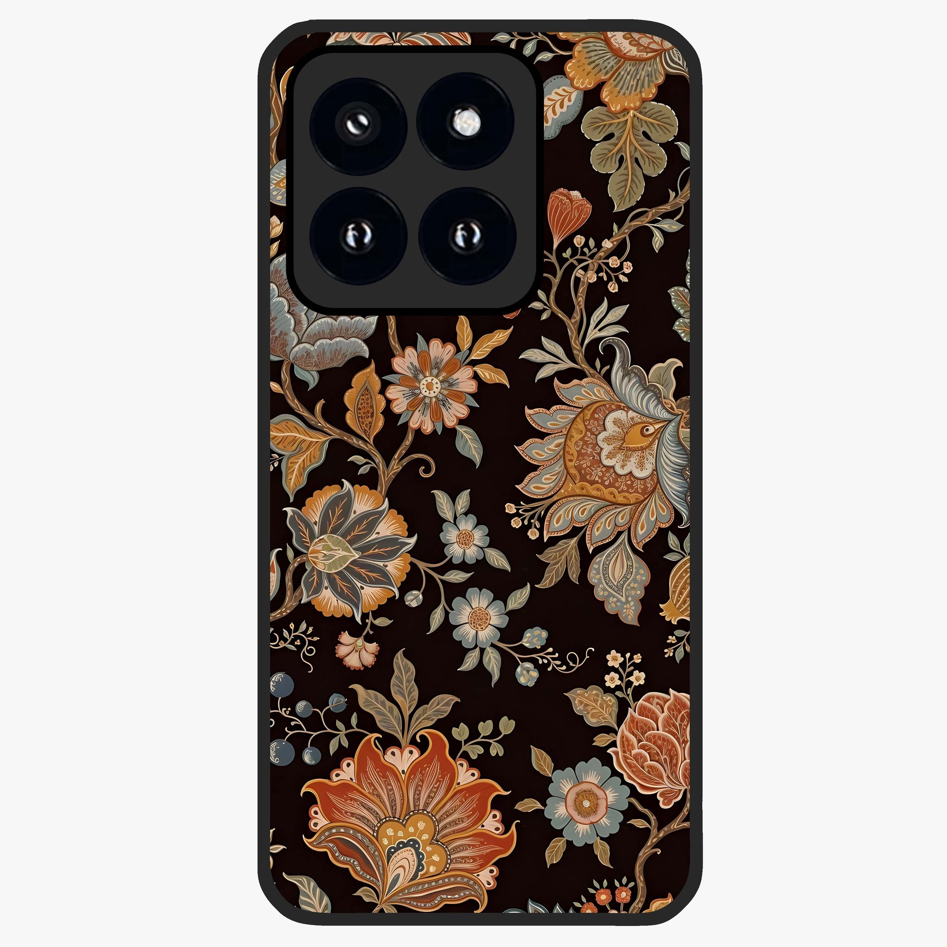 Vintage Floral Dream Glass Case showing flat back view with classic floral artwork and glossy glass finish.