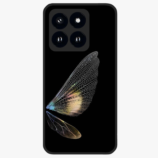 Whispers Of Wings Glass Case showing flat back view with graceful wing inspired artwork and glossy glass finish.