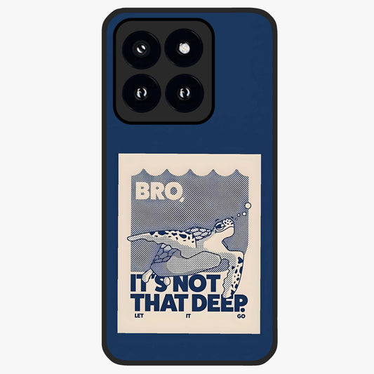Worry Less Swim Glass Case showing flat back view with playful motivational artwork and glossy glass finish.