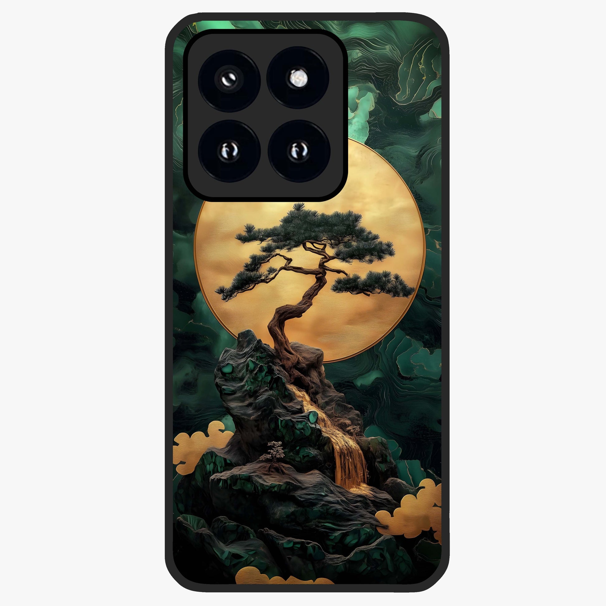 Zen Moon Rise Glass Case showing flat back view with calm moonrise artwork and glossy glass finish.