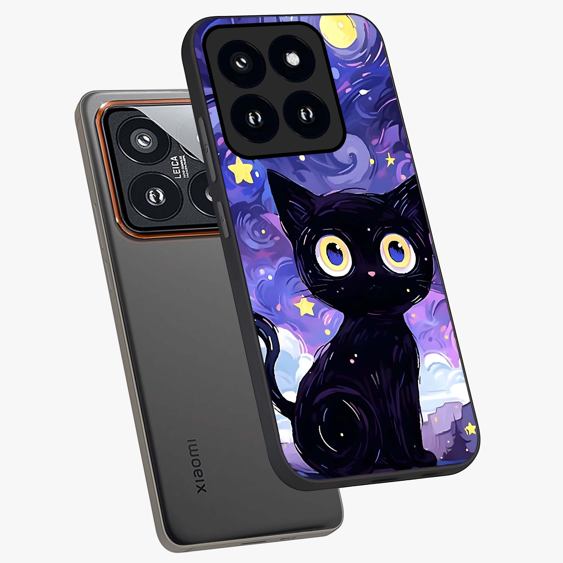 Abstract Cat Art Glass Case displayed in angled mockup highlighting modern abstract cat artwork and sleek glass surface.
