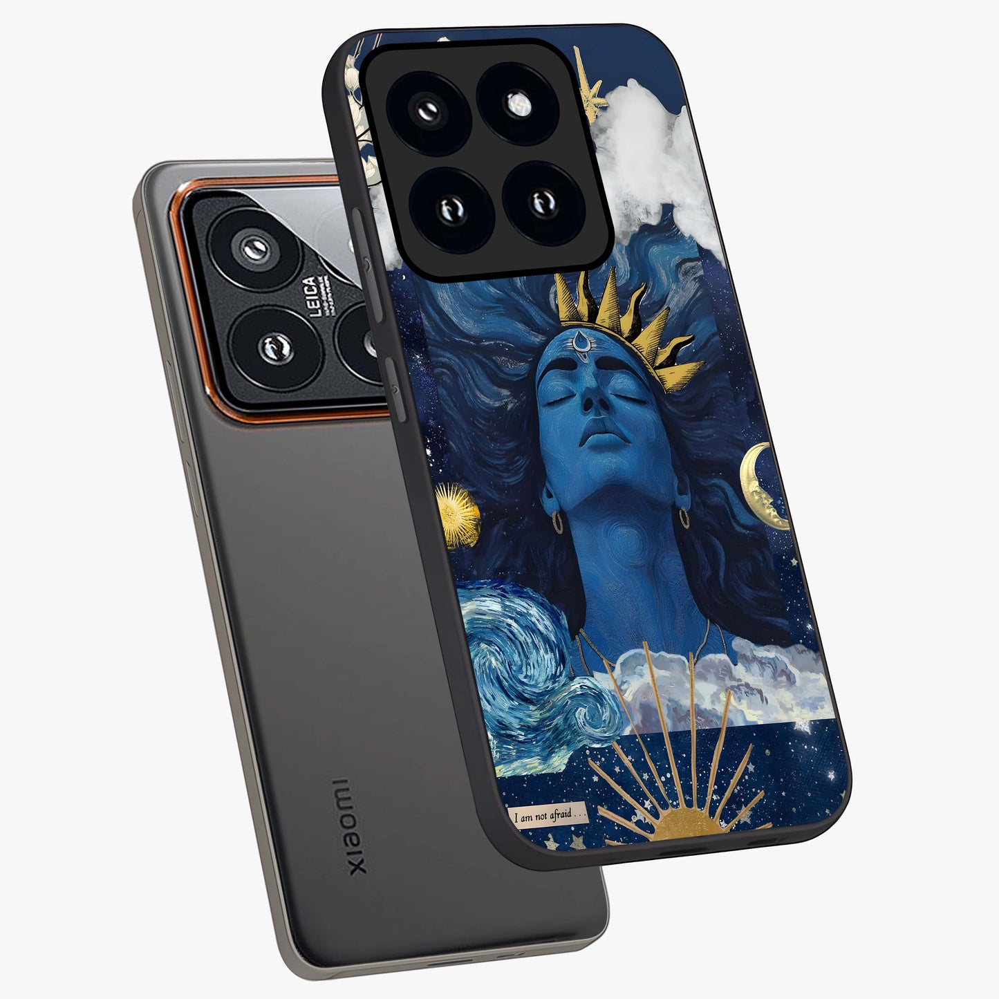 Aesthetic Lord Shiva Glass Case displayed in angled mockup highlighting spiritual Shiva illustration and sacred aesthetic design.