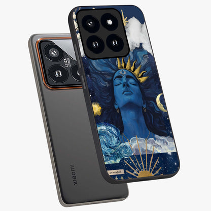 Aesthetic Lord Shiva Glass Case displayed in angled mockup highlighting spiritual Shiva illustration and sacred aesthetic design.