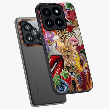 Beaded Fashion Jungle Glass Case displayed in angled mockup highlighting colorful fashion bead design and artistic pattern.