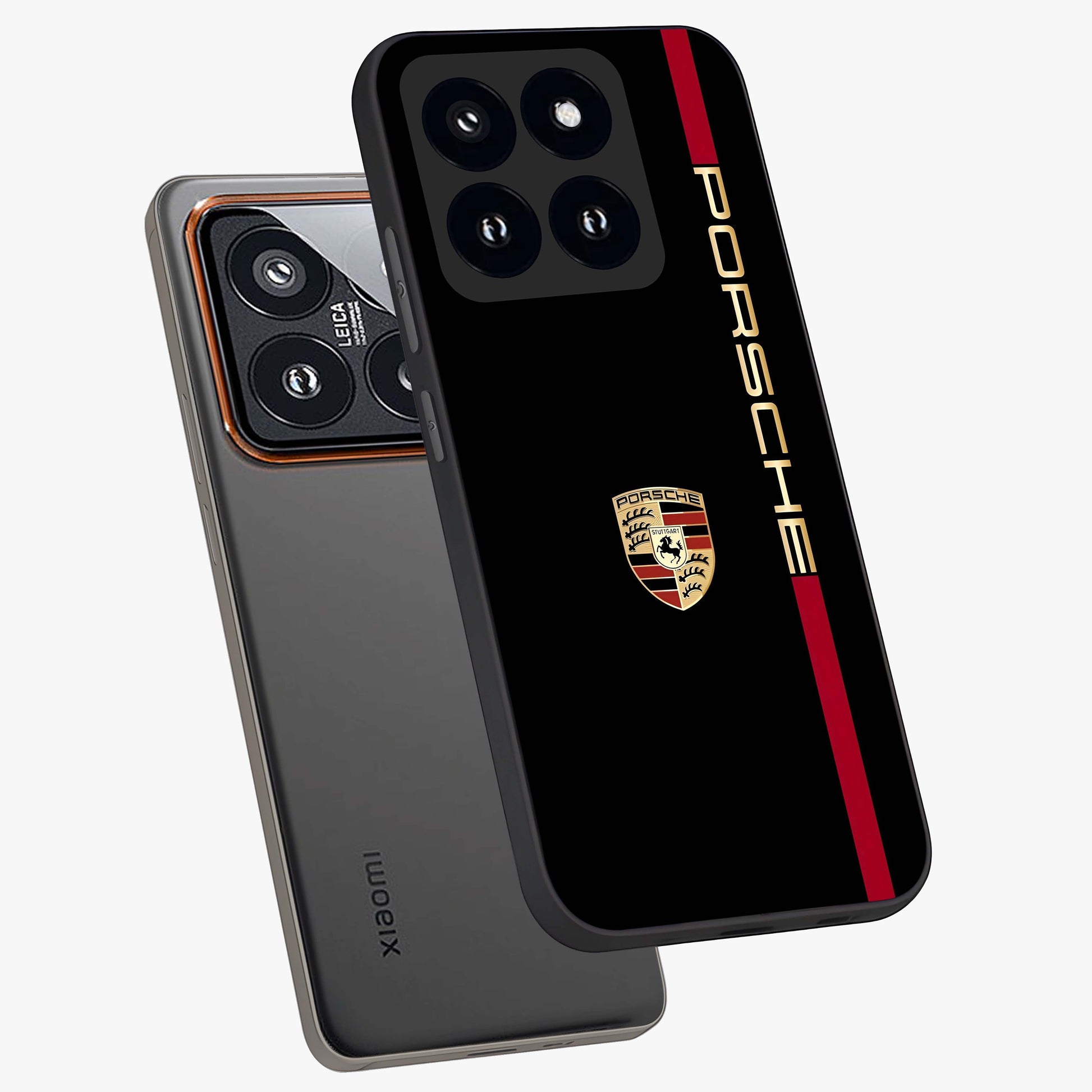 Black Minimal Porsche Glass Case displayed in angled mockup highlighting modern minimal car illustration and clean aesthetic design.