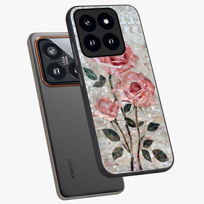 Blush Mosaic Bloom Glass Case displayed in angled mockup highlighting artistic mosaic flower pattern with aesthetic design.