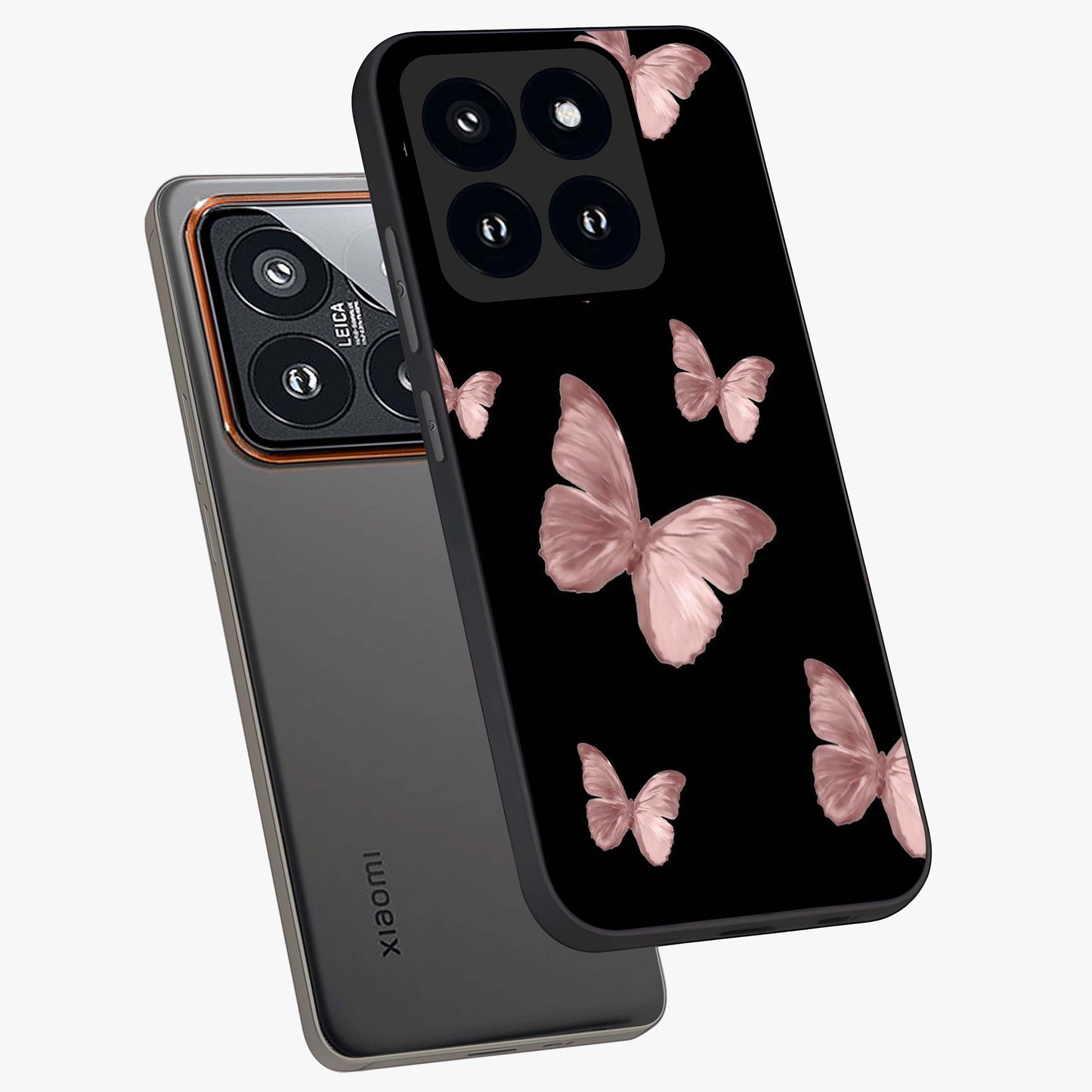 Butterfly Pattern Glass Case displayed in angled mockup highlighting delicate butterfly design and aesthetic pattern style.