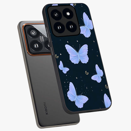 Butterfly With Stars Pattern Glass Case displayed in angled mockup highlighting dreamy butterfly and star design with aesthetic theme.