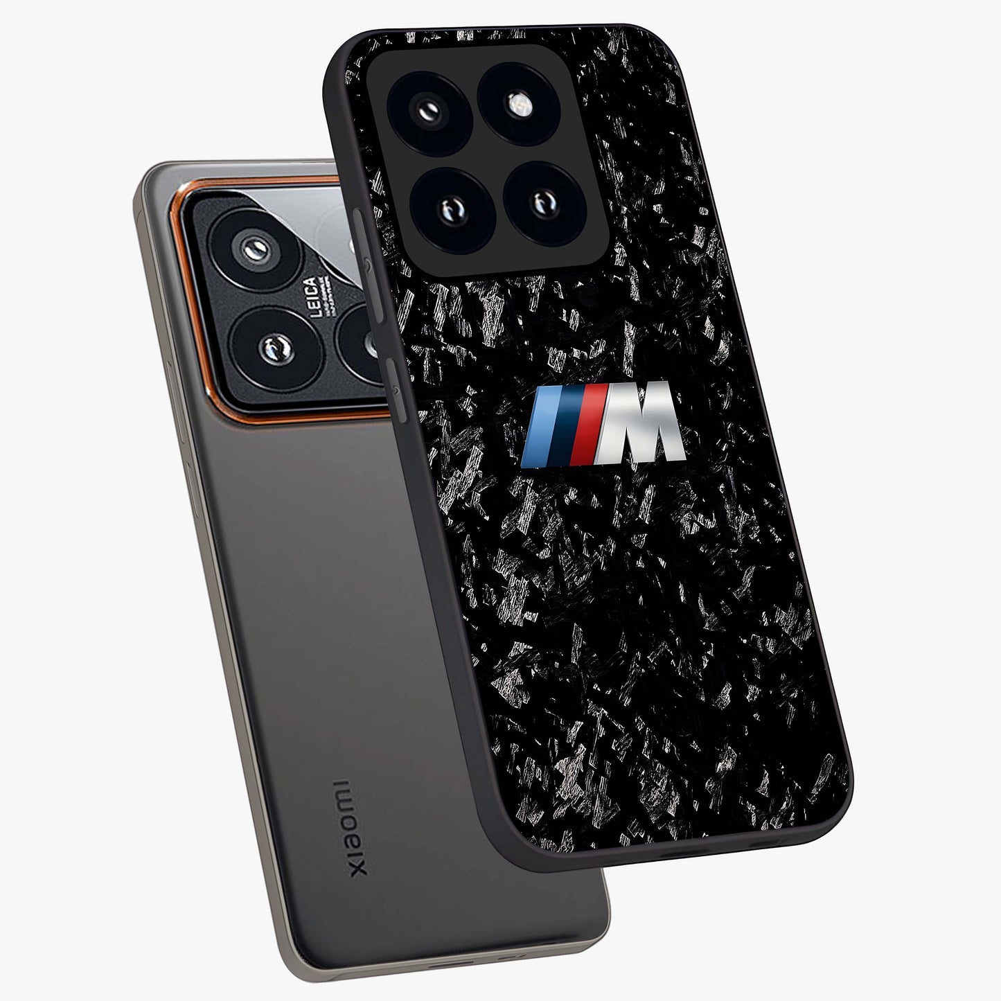 Carbon Speed Mark Glass Case displayed in angled mockup highlighting racing inspired carbon design and sleek aesthetic style.
