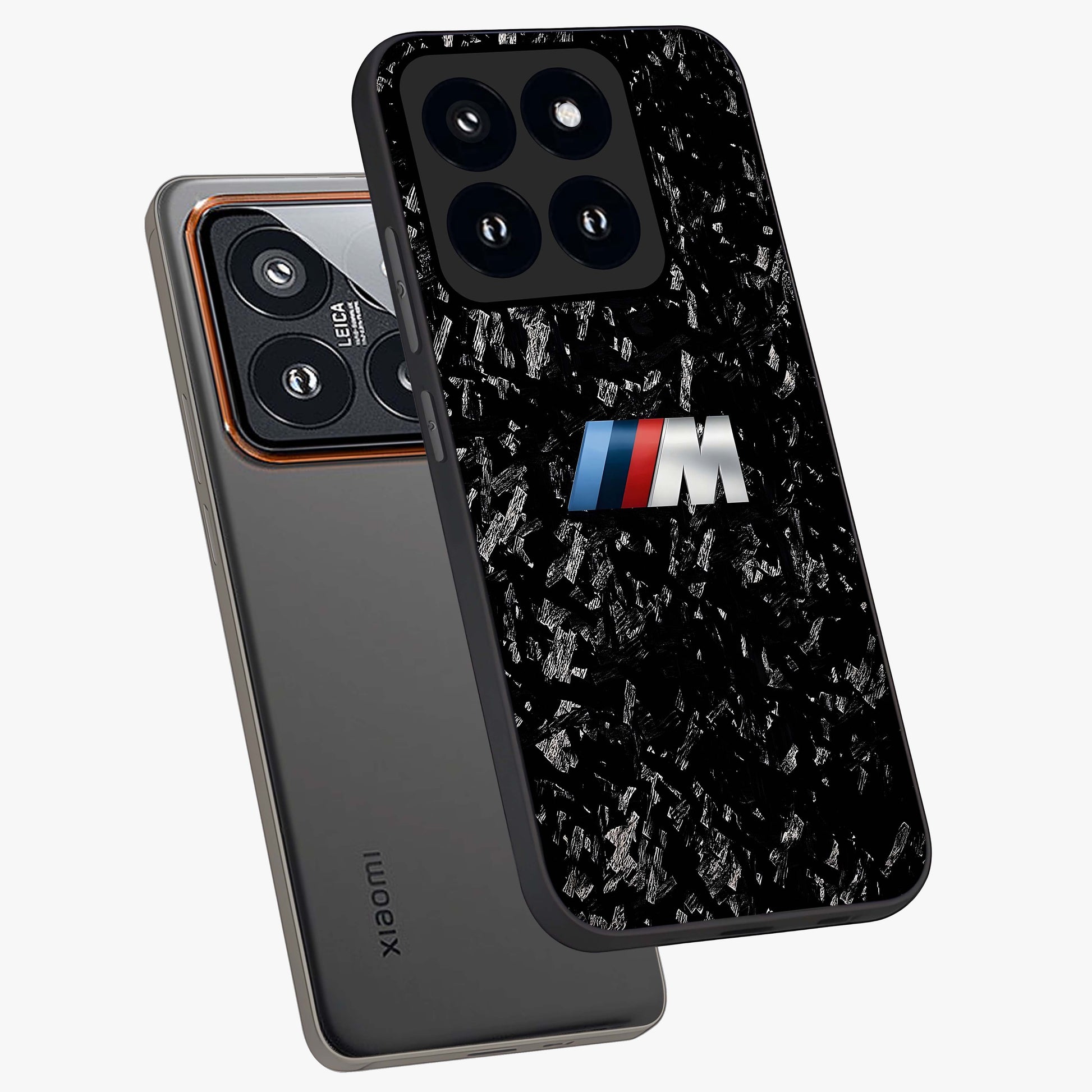 Carbon Speed Mark Glass Case displayed in angled mockup highlighting racing inspired carbon design and sleek aesthetic style.