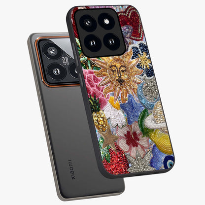 Celestial Floral and Playful Glass Case displayed in angled mockup highlighting playful floral design with dreamy celestial elements.