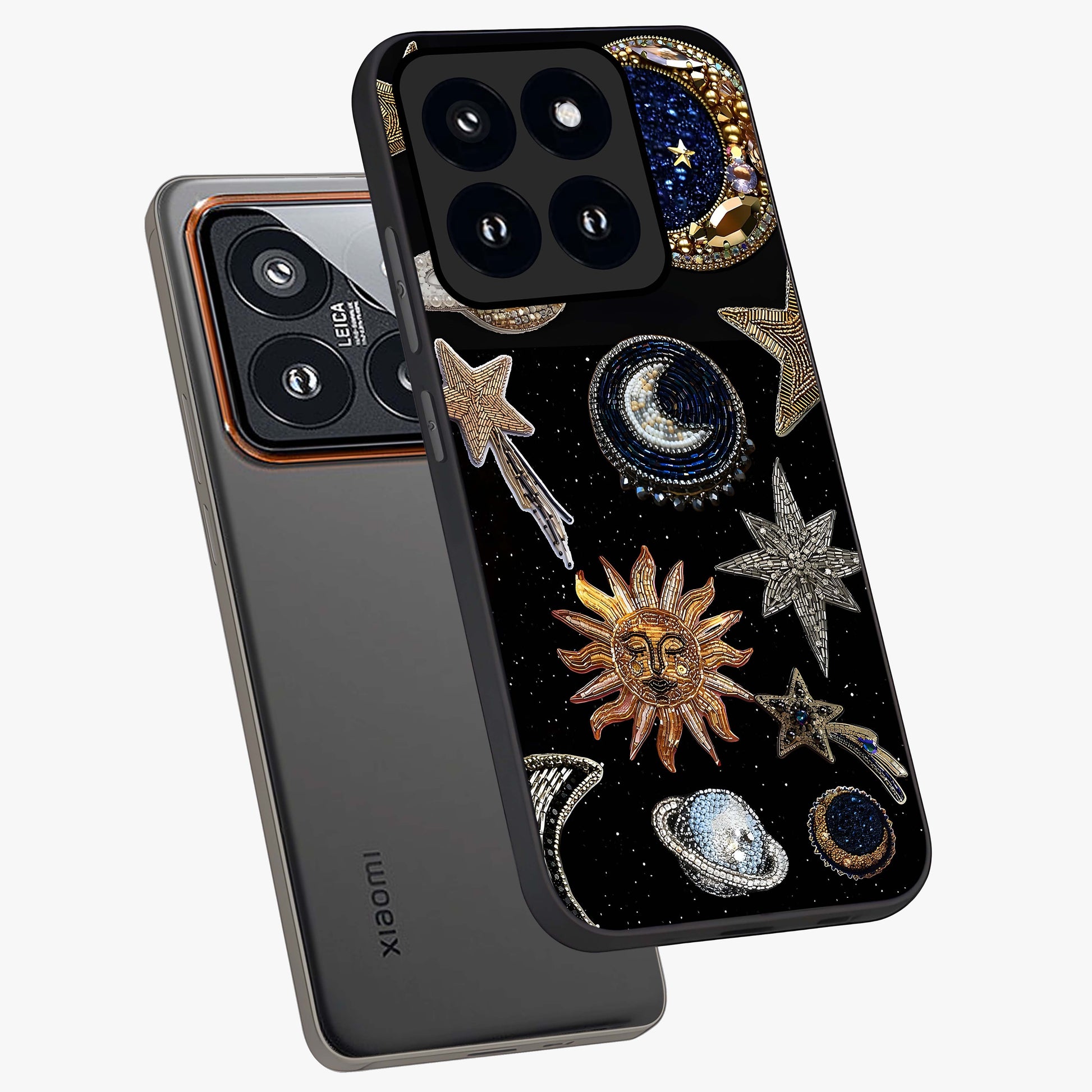 Celestial Gem Constellations Glass Case displayed in angled mockup highlighting gemstone inspired constellation design.