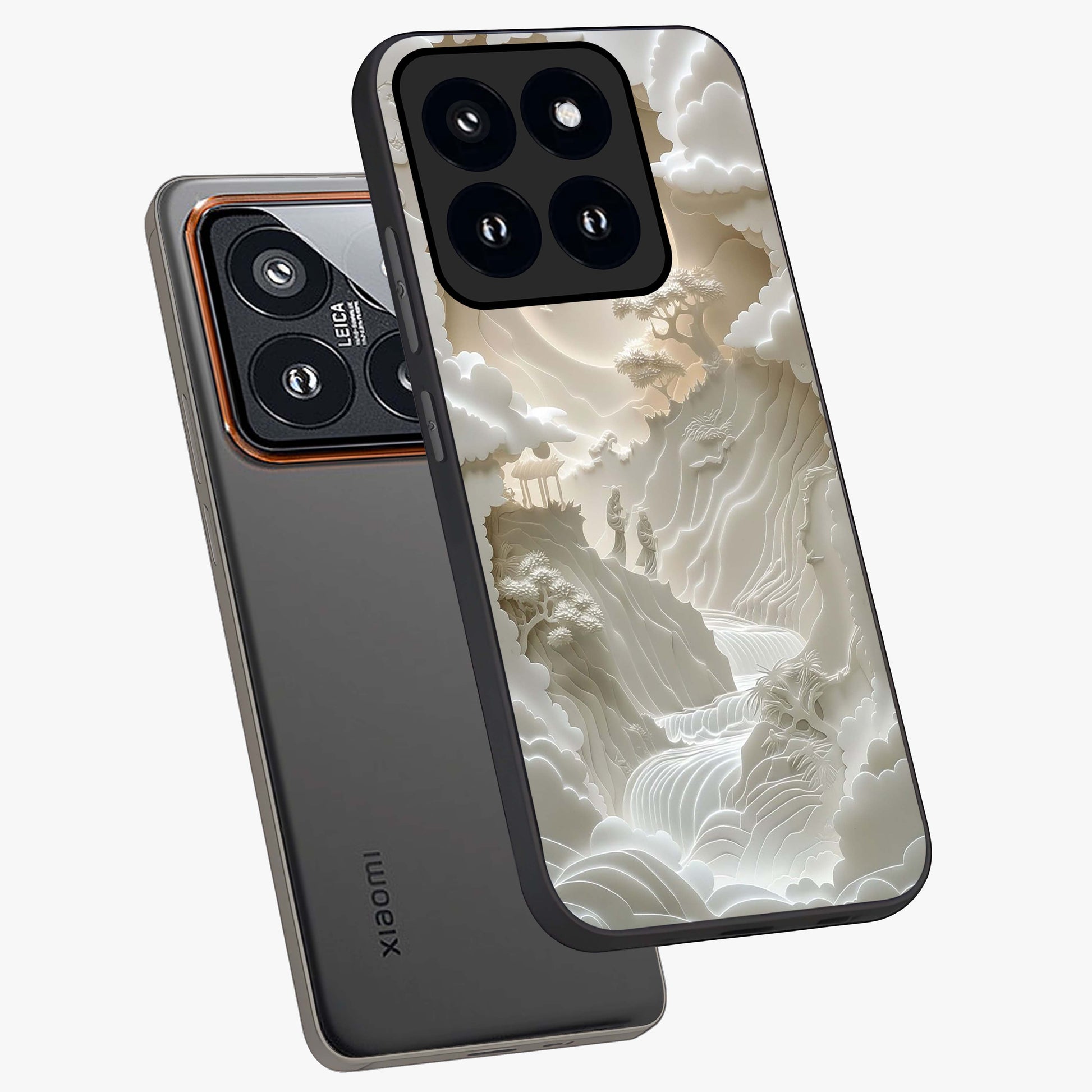 Celestial Origami Glass Case displayed in angled mockup highlighting geometric origami design with cosmic aesthetic theme.