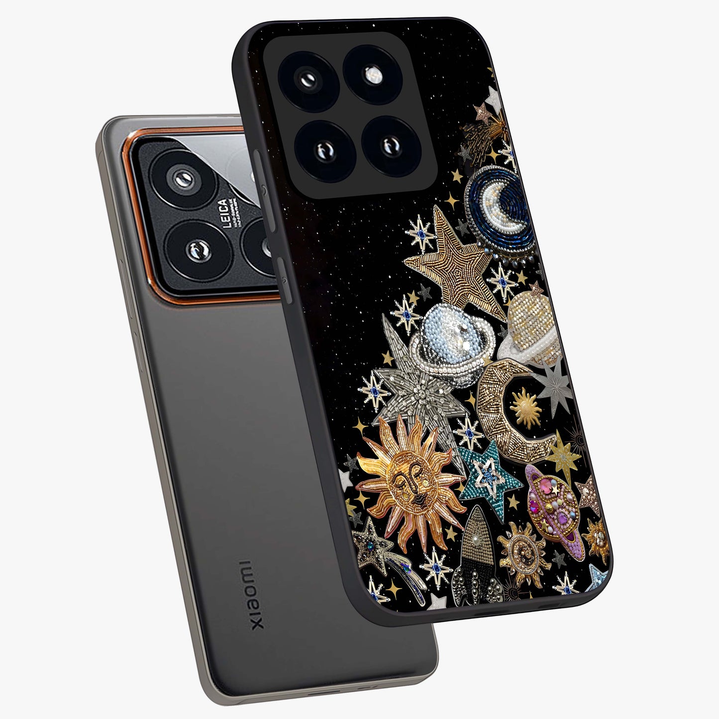 Cosmic Sparkle Dreams Glass Case displayed in angled mockup highlighting dreamy star sparkle design with celestial aesthetic.