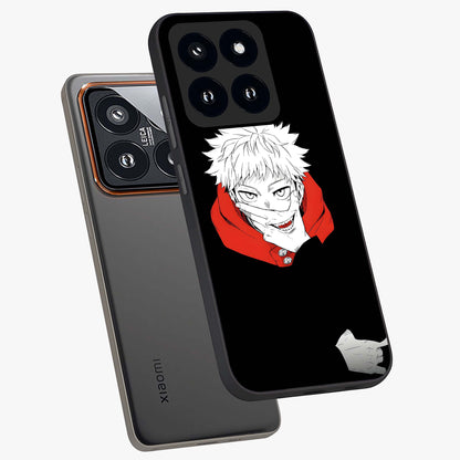 Crimson Chaos Smile Glass Case displayed in angled mockup highlighting edgy crimson smile design with graphic aesthetic.
