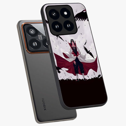 Crimson Crow Ascension Glass Case displayed in angled mockup highlighting powerful crow illustration with dark crimson aesthetic.