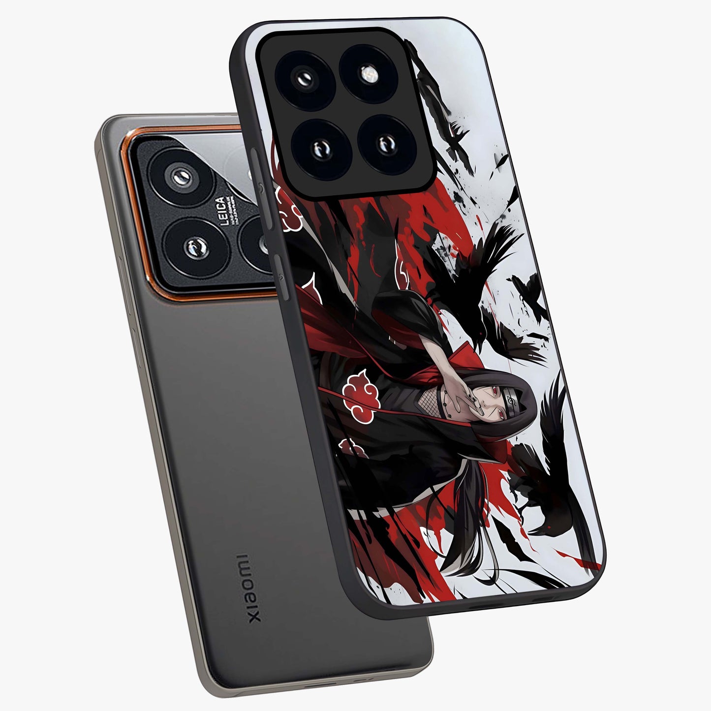 Crimson Crow Illusion Glass Case displayed in angled mockup highlighting mysterious crow graphic with dark aesthetic style.
