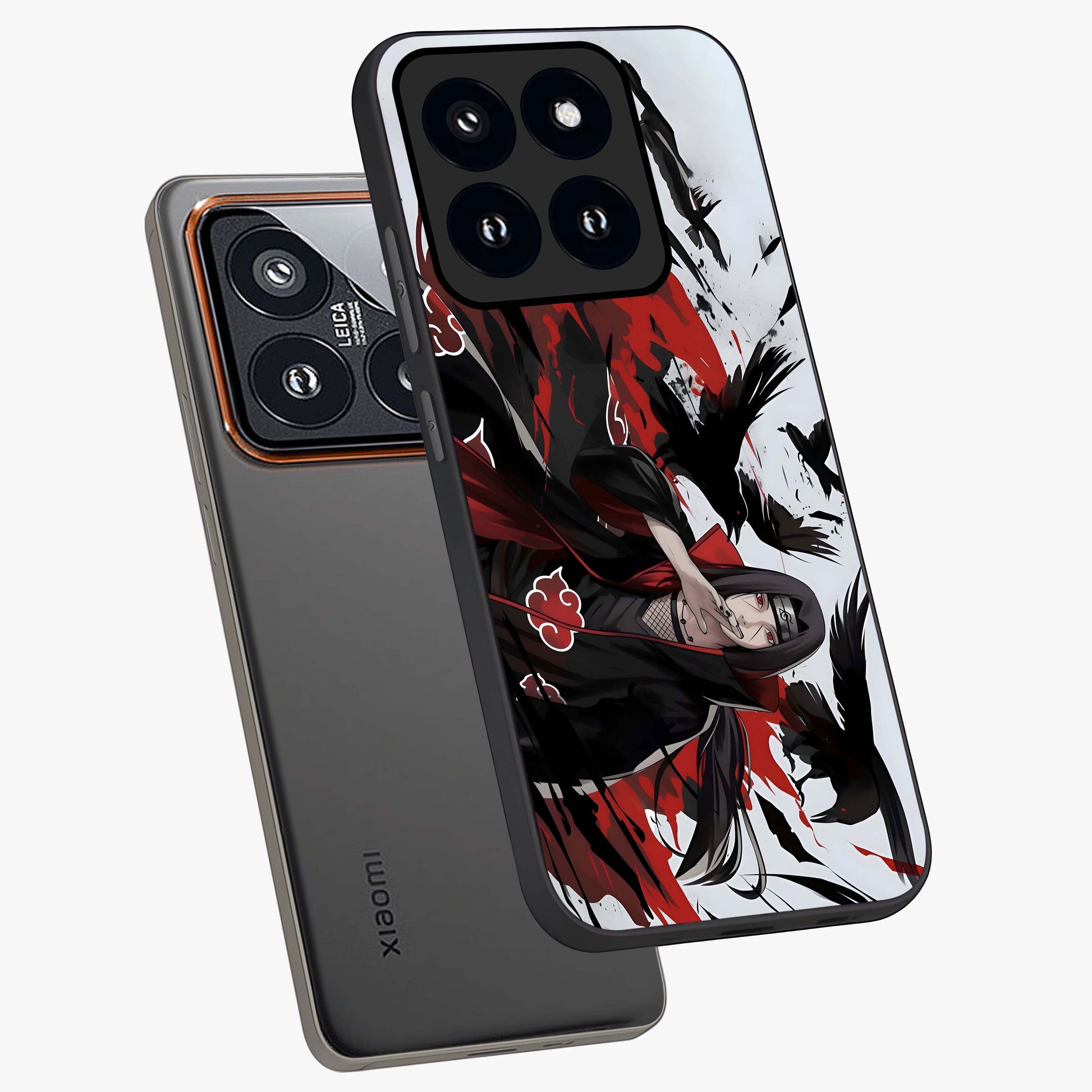 Crimson Crow Illusion Glass Case displayed in angled mockup highlighting mysterious crow graphic with dark aesthetic style.