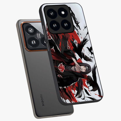 Crimson Crow Illusion Glass Case displayed in angled mockup highlighting mysterious crow graphic with dark aesthetic style.