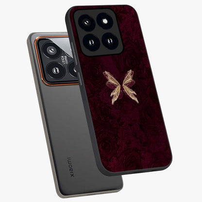 Crimson Fade Butterfly Glass Case displayed in angled mockup highlighting elegant butterfly design with crimson gradient aesthetic.