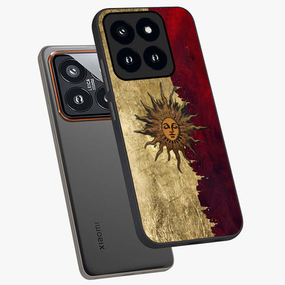 Crimson Sun Majesty Glass Case displayed in angled mockup highlighting majestic crimson sun design with bold aesthetic style.