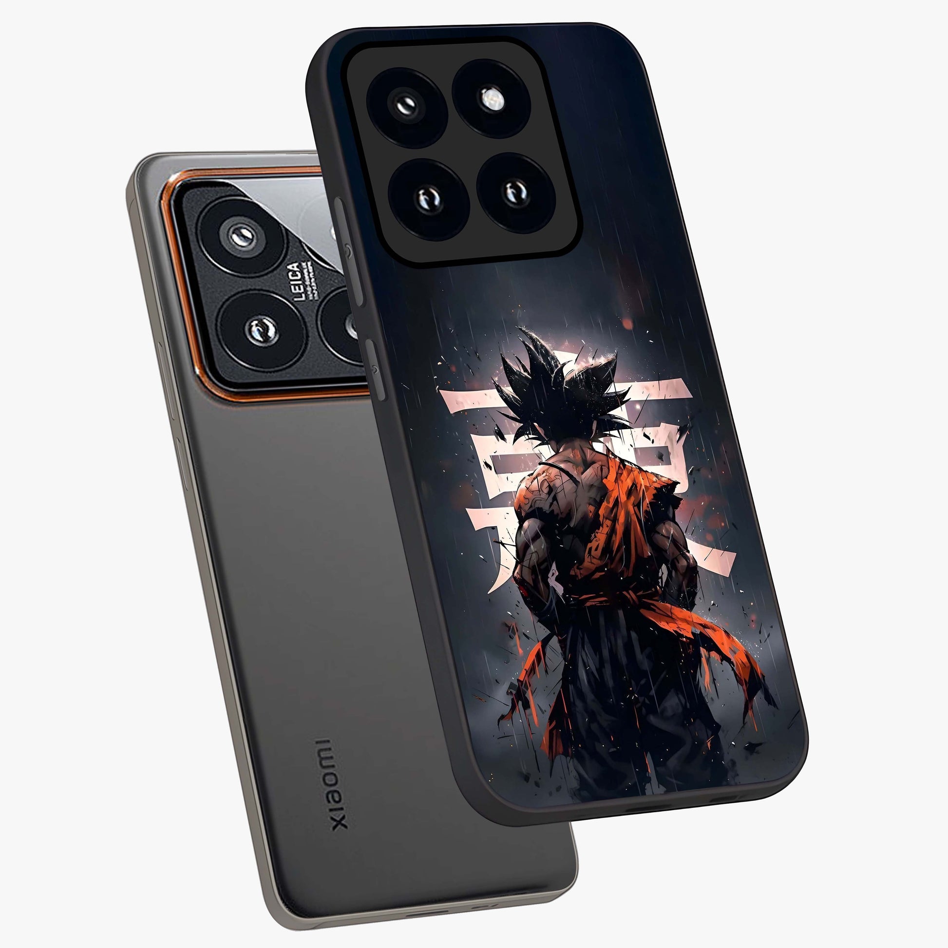 Dark Warrior In Rain Glass Case displayed in angled mockup highlighting dramatic warrior illustration with dark rain aesthetic.