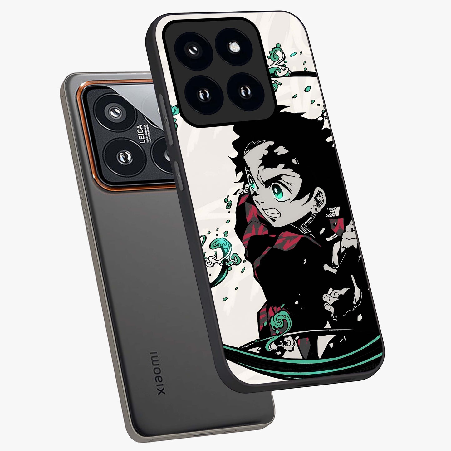 Demon Slayer Glass Case displayed in angled mockup highlighting dramatic anime character design with action aesthetic.