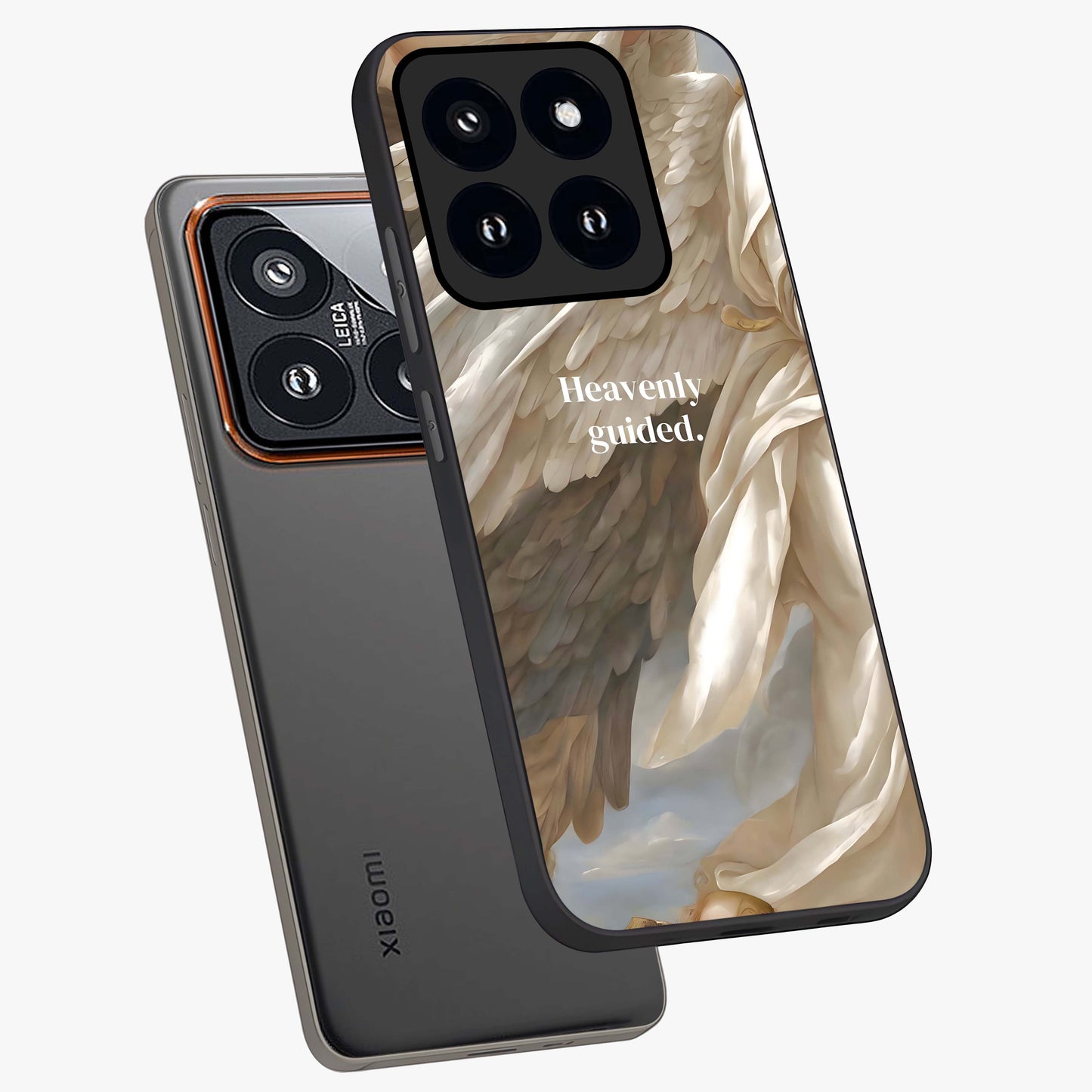 Divine Winged Grace Glass Case displayed in angled mockup highlighting graceful wing design with divine aesthetic style.
