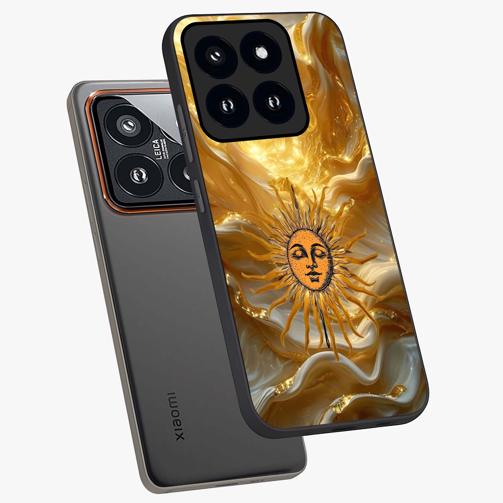 Eternal Golden Glow Glass Case displayed in angled mockup highlighting glowing golden aesthetic design with elegant style.
