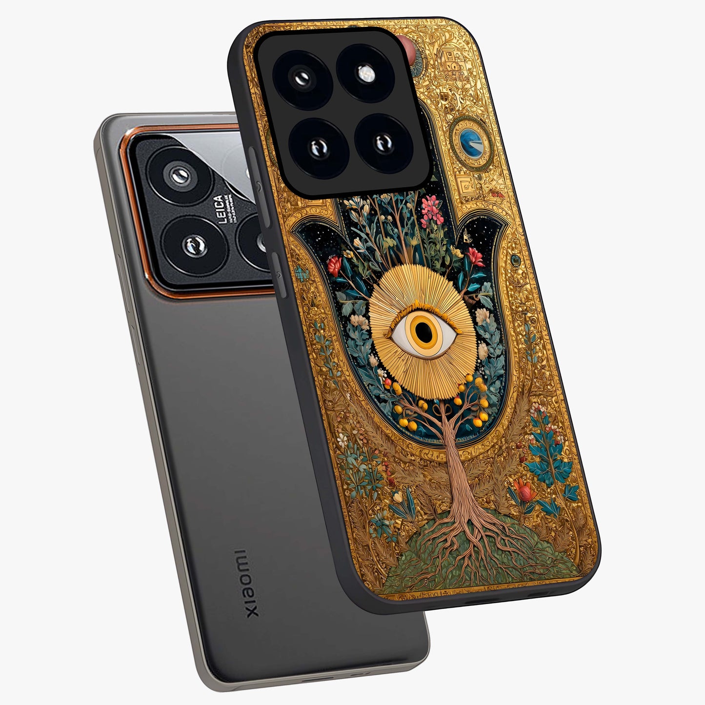 Ethereal Evil Eye Glass Case displayed in angled mockup highlighting protective evil eye symbol with spiritual aesthetic design.