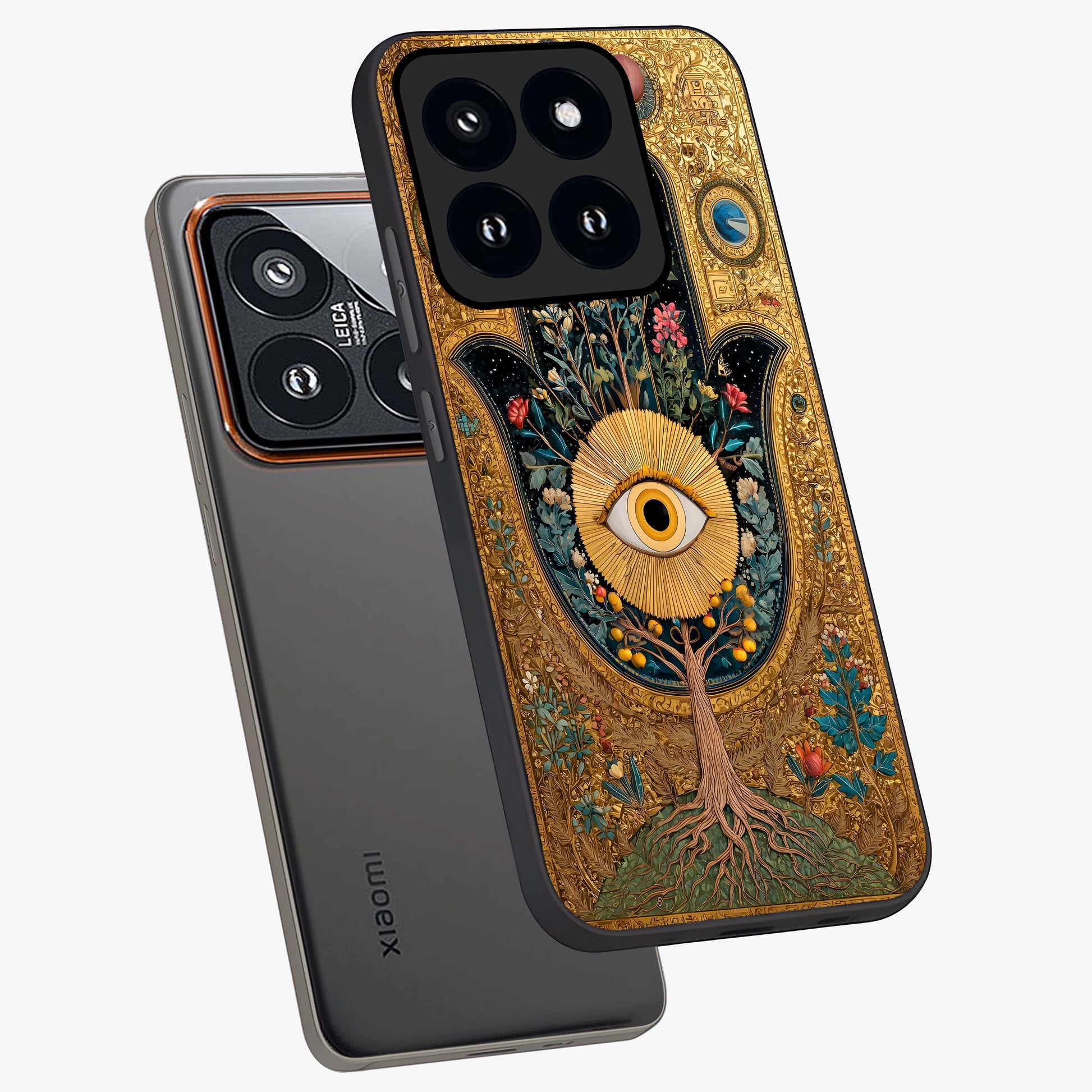 Ethereal Evil Eye Glass Case displayed in angled mockup highlighting protective evil eye symbol with spiritual aesthetic design.