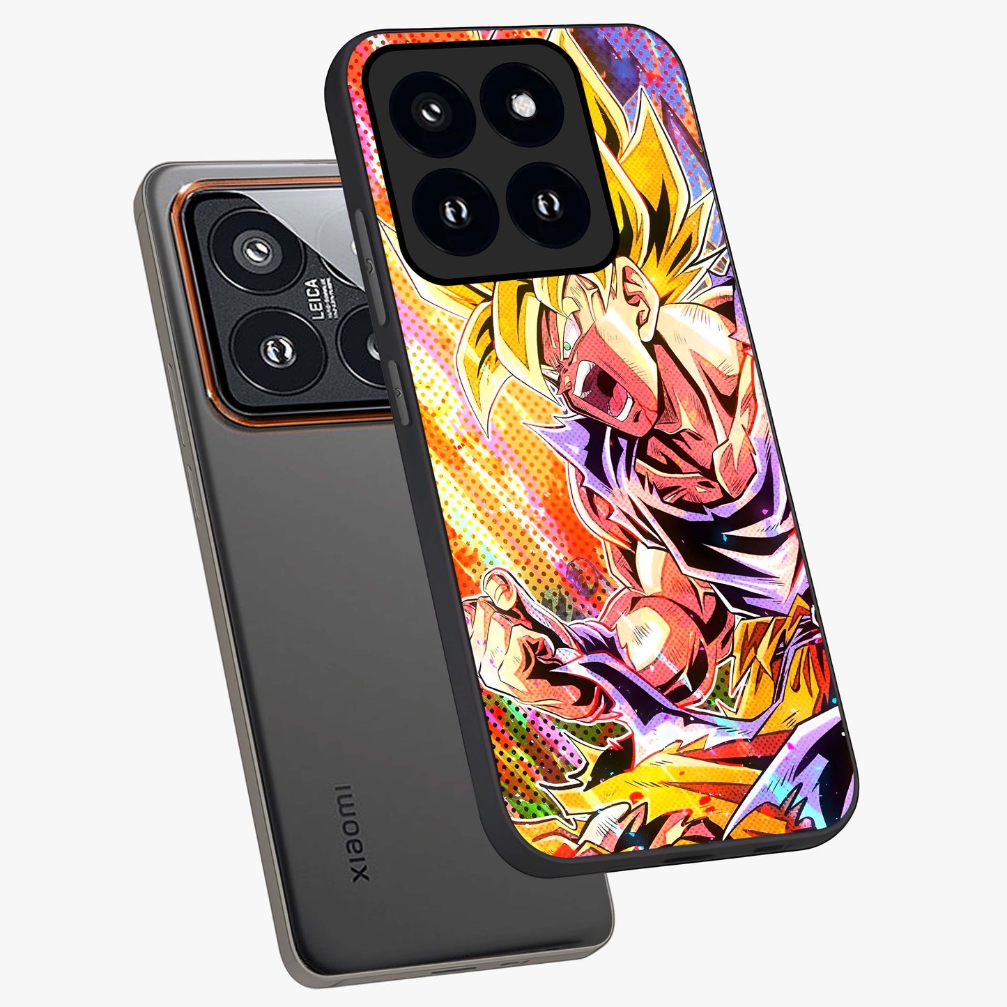 Firing Goku Glass Case displayed in angled mockup highlighting dynamic anime character design with action aesthetic.