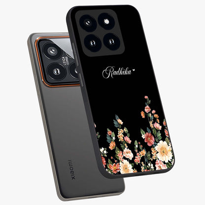 Floral Design With a Custom Personalized Name Glass Case displayed in angled mockup highlighting elegant floral pattern with custom name feature.