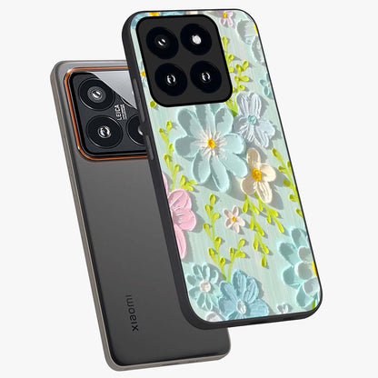 Frosted Petal Garden Glass Case displayed in angled mockup highlighting delicate flower petal design with calm garden aesthetic.