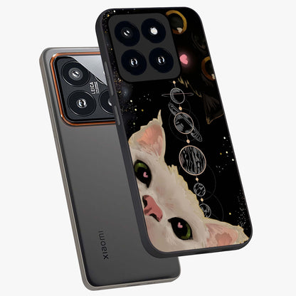 Galactic Cat Glass Case displayed in angled mockup highlighting celestial feline illustration with galaxy aesthetic style.