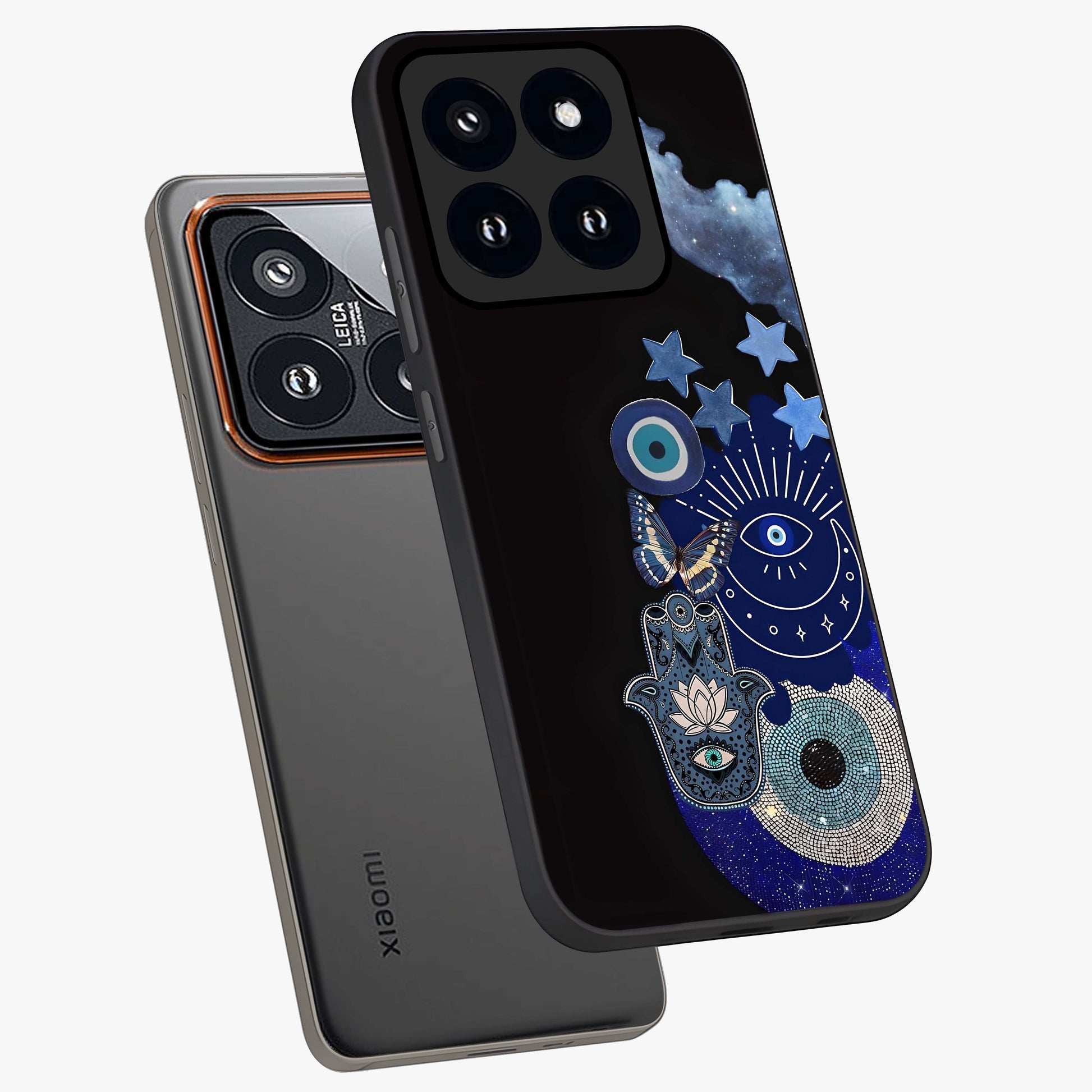 Galactic Charm Cluster Glass Case displayed in angled mockup highlighting luminous galaxy inspired design with dreamy aesthetic.