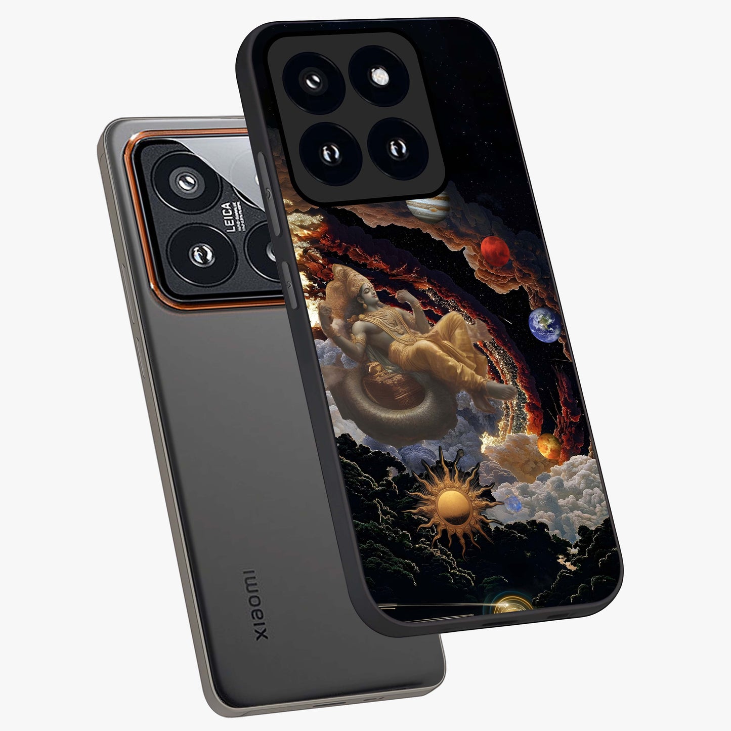 Galactic Divine God Glass Case displayed in angled mockup highlighting powerful celestial deity illustration with galactic aesthetic.