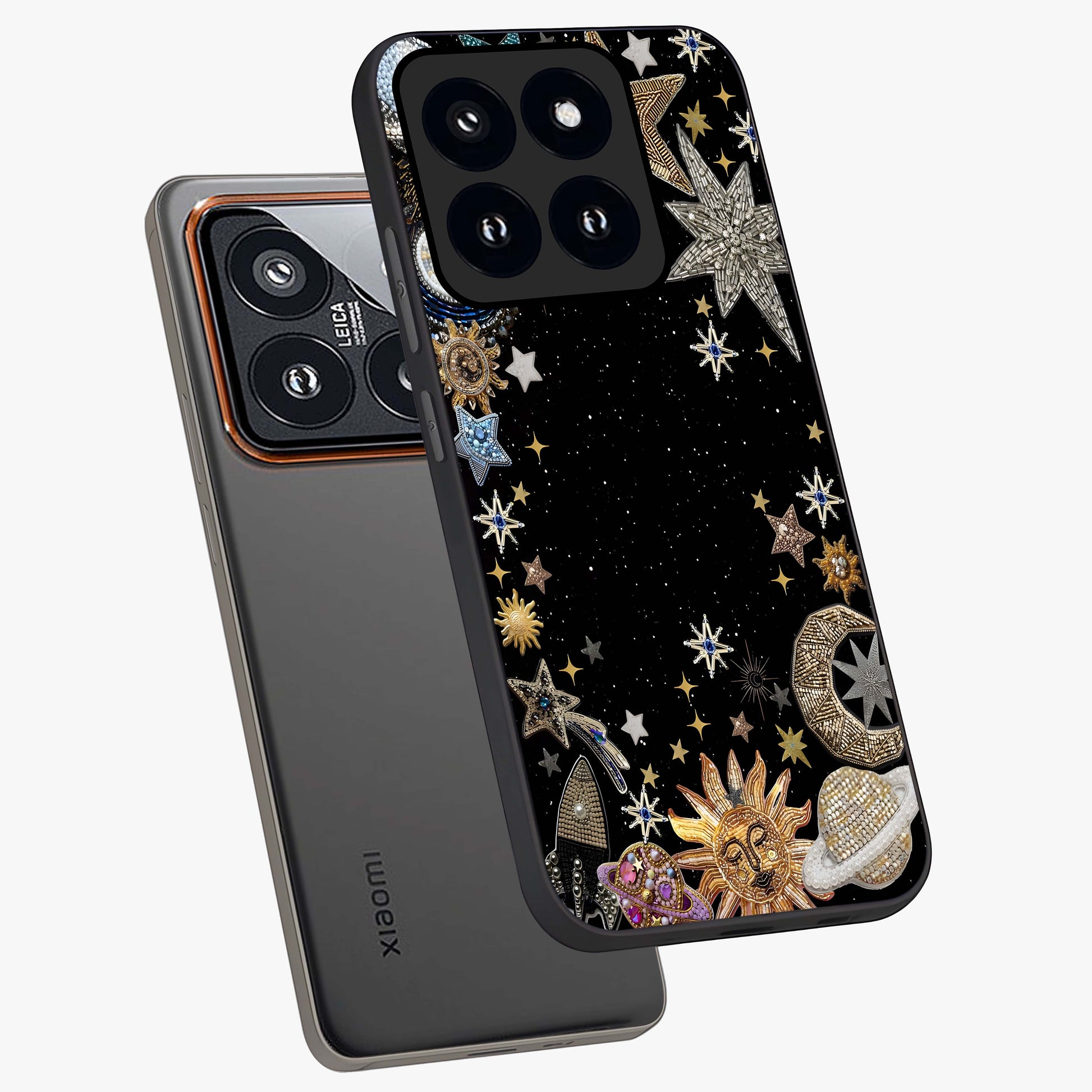 Galactic Jewel Stars Glass Case displayed in angled mockup highlighting shining celestial star design with cosmic aesthetic style.