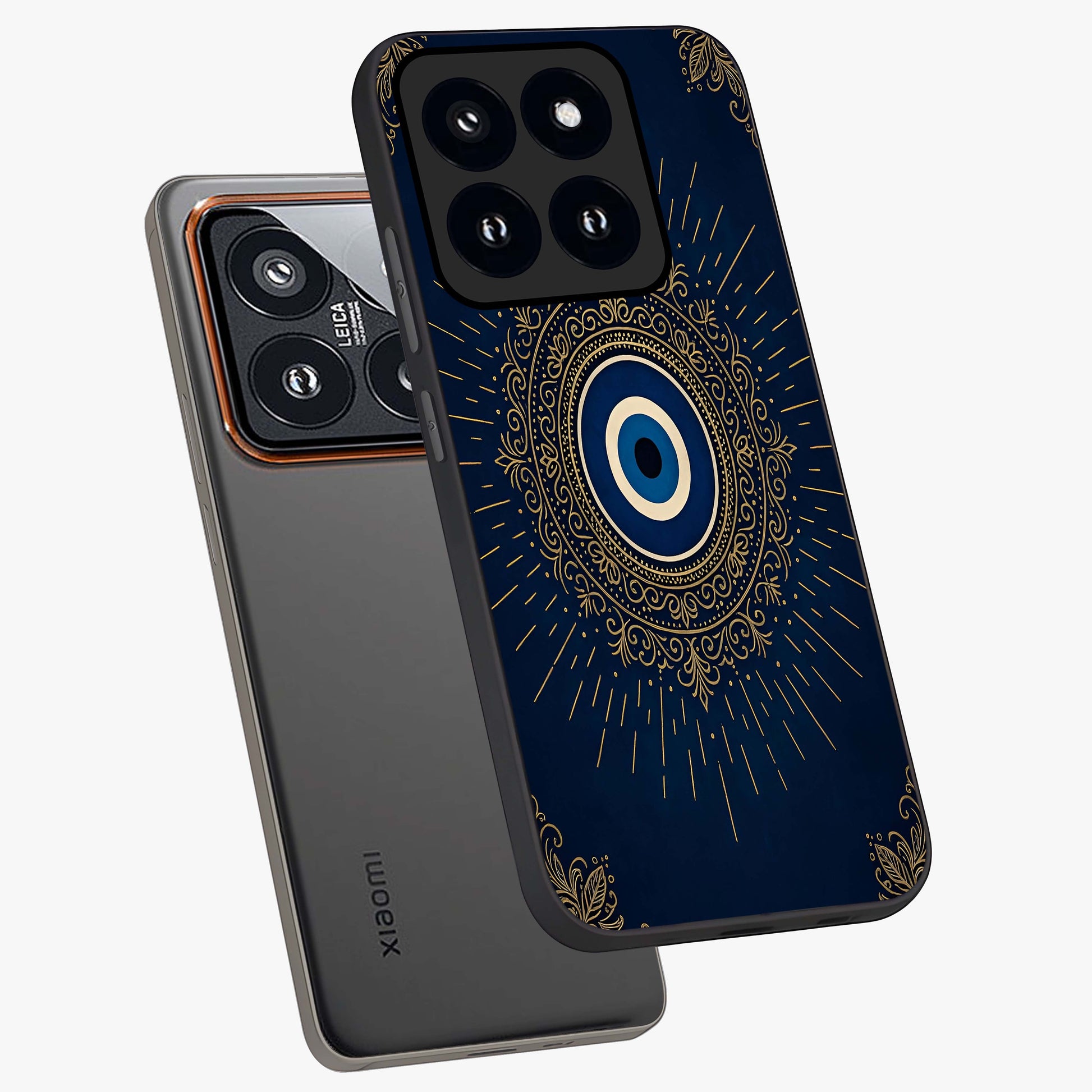 Golden Celestial Charm Glass Case displayed in angled mockup highlighting sparkling cosmic charm design with celestial aesthetic.