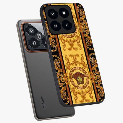 Golden Lotus Glow Glass Case displayed in angled mockup highlighting radiant lotus illustration with spiritual aesthetic.