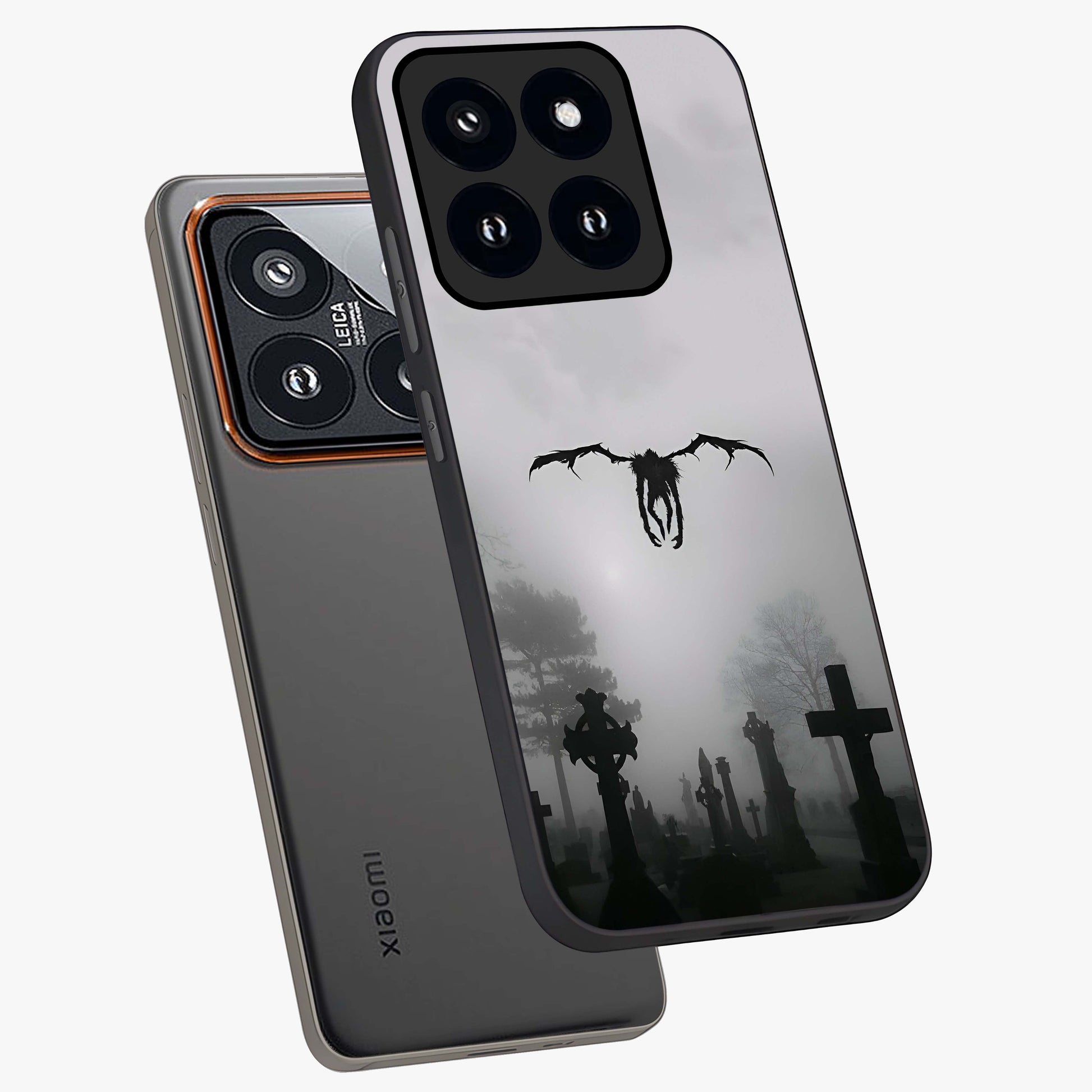 Graveyard Shadow Descent Glass Case displayed in angled mockup highlighting eerie shadow illustration with gothic aesthetic.