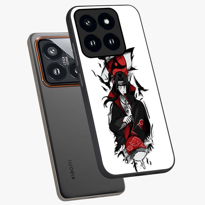 Itachi Limited Edition Naruto Anime Glass Case displayed in angled mockup highlighting dramatic anime illustration with bold action aesthetic.