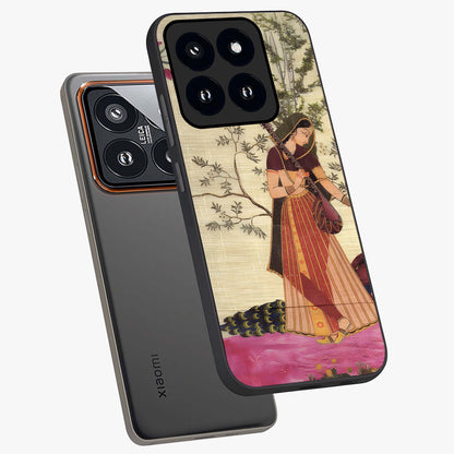 Lady With Veena Art Glass Case displayed in angled mockup highlighting graceful musical illustration with cultural artistic aesthetic.
